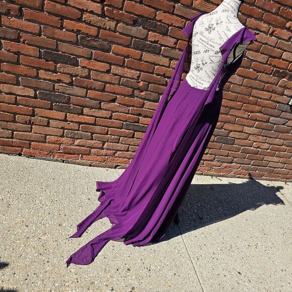 Azazie Ruffle Sleeve Burgandy Chiffon Floor Length Dress - Picture 15 of 16